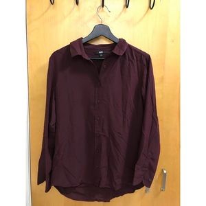 Maroon rayon long sleeve button up shirt